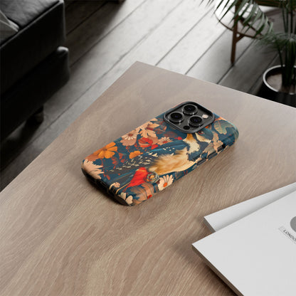 Artistic Bird Phone Case, Unique Tough Cases for Nature Lovers, Floral Design, Cute Gift, Customized Phone Accessories