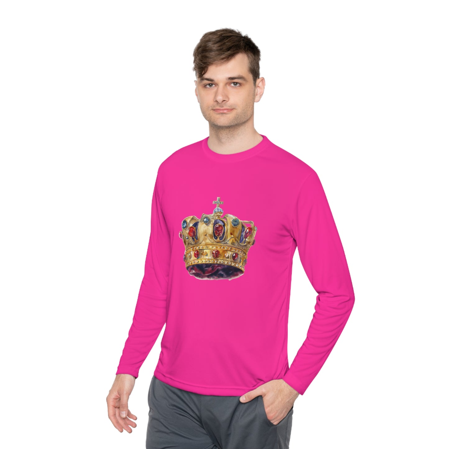 Unisex Lightweight Long Sleeve Tee - British Royal Crown Design - Iconic Symbol of Monarchy