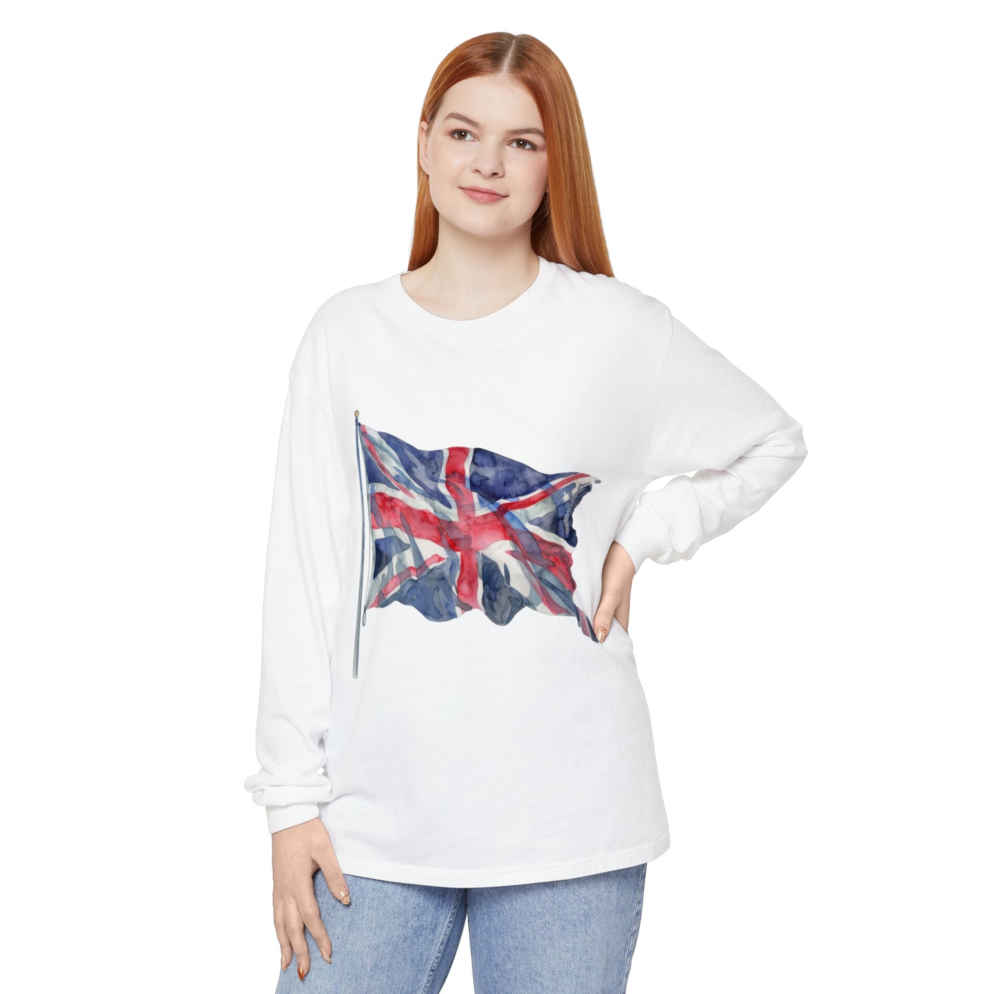 Unisex Garment-dyed Long Sleeve T-Shirt - Classic UK Flag Design