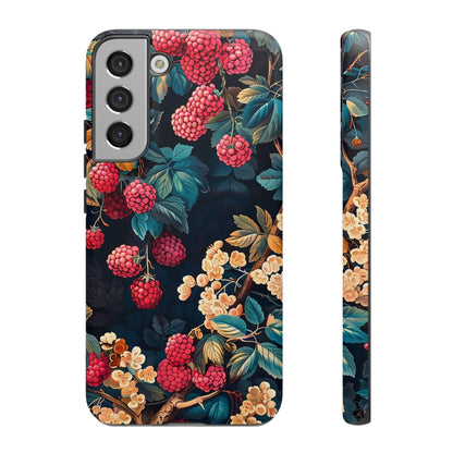 Floral Phone Case with Berry Design, Durable Phone Cover, Floral Print, Gift for Plant Lovers, Nature-Inspired Accessory