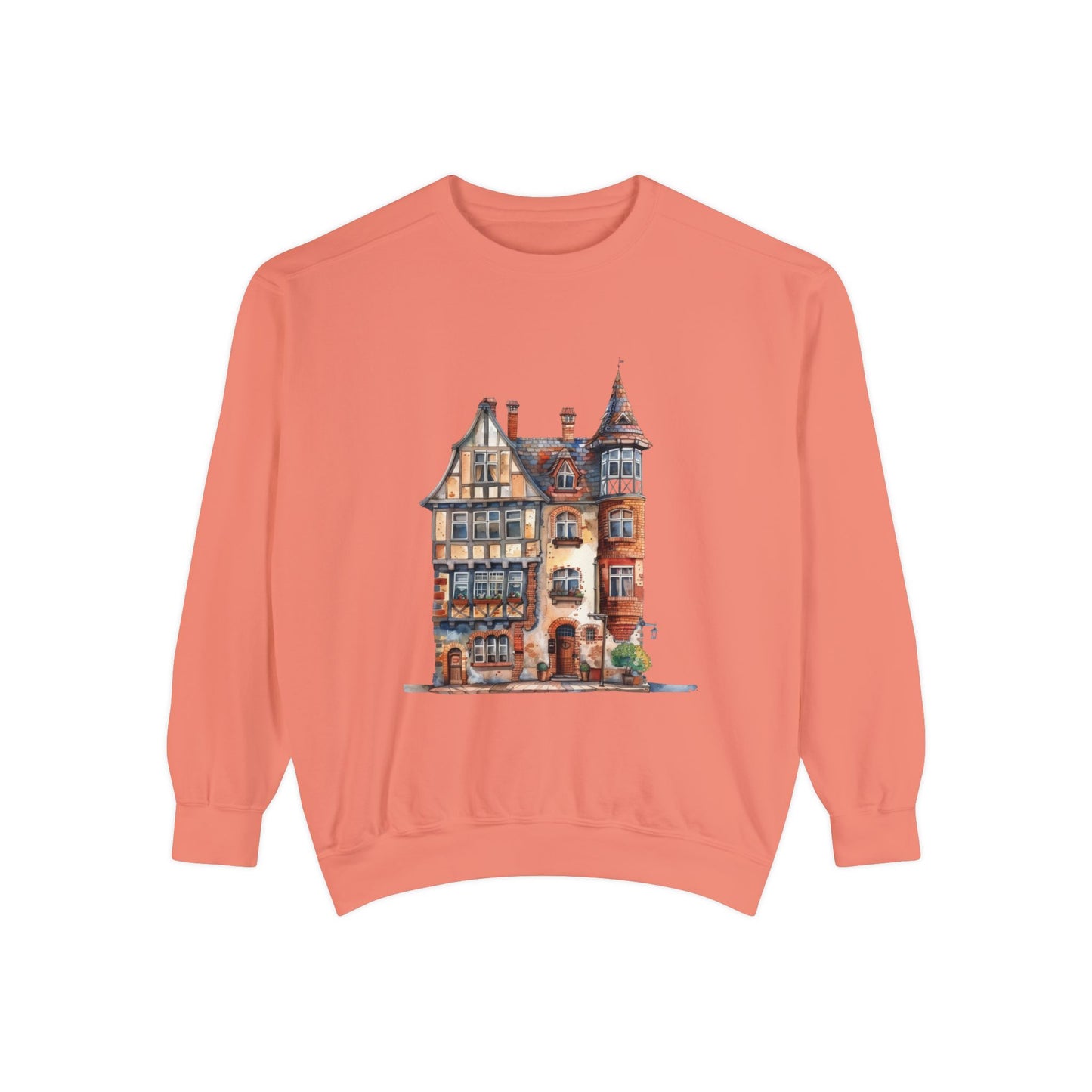 Unisex Garment-Dyed Sweatshirt - British Historic House - Classic Architectural Elegance