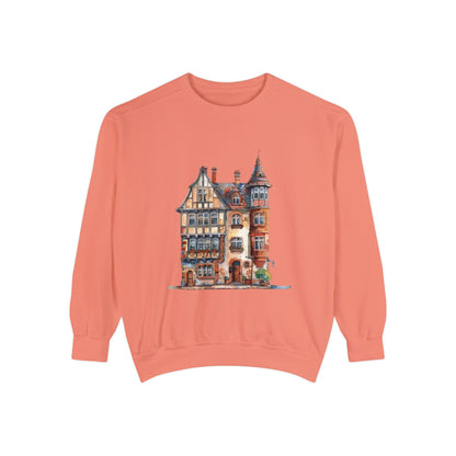 Unisex Garment-Dyed Sweatshirt - British Historic House - Classic Architectural Elegance