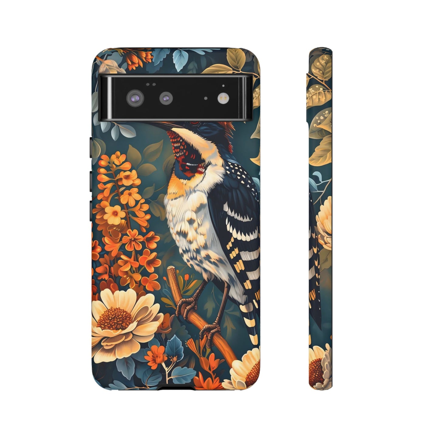 Tough Cases: Floral Bird Phone Case, Vintage Style Cover, Nature Lover Gift, Botanical Design, Spring Inspire Fashion