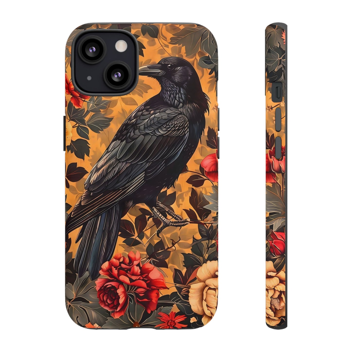 Raven Floral Phone Case - Tough Cases, Blackbird Decor, Gift for Nature Lovers, Bird Themed Accessories, Unique Phone Cover