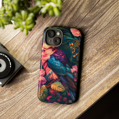 Vibrant Phone Case, Tropical Bird Design, Tough Phone Cover, Floral Tech Accessory, Gift for Nature Lovers