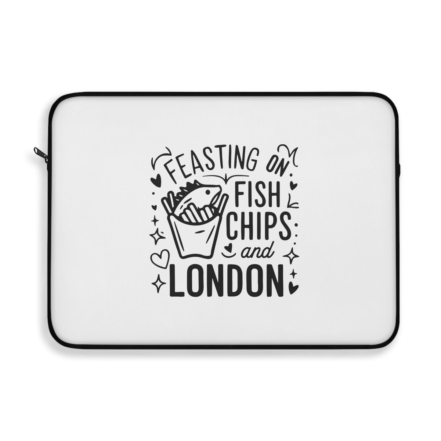Feasting on Fish and Chips Laptop Sleeve | London Gift, Travel Accessory, Computer Case, Personalized Tech Bag, Unique Present