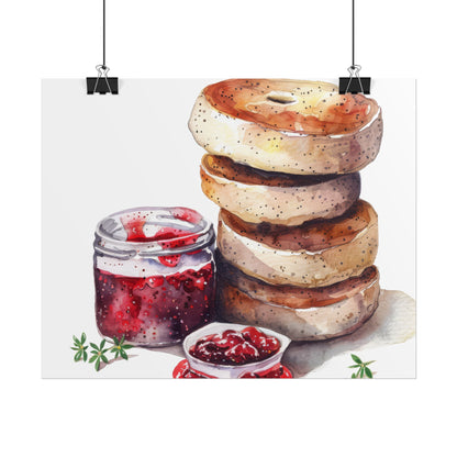 Breakfast Bagel Art Print, Foodie Decor, Kitchen Wall Art, Rolled Poster, Unique Food Gift, Home Cooking Decor