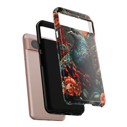 Floral Peacock Phone Case, Tough Cases, Artistic Phone Cover, Unique Gift, Nature Lover Accessory, Protective Case