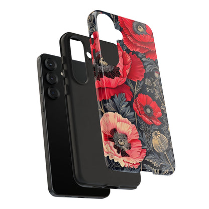 Floral Phone Case with Artistic Poppies, Tough Cases, Flower Design, Nature Lover Gift, Customizable Mobile Cover, Stylish Phone Accessories