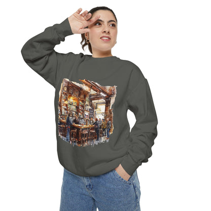 Unisex Garment-Dyed Sweatshirt - Where Friends Gather - The Cozy British Pub