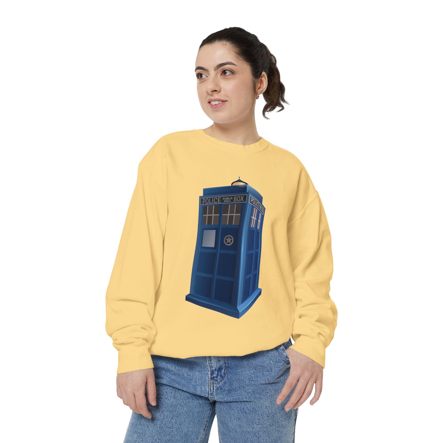 Unisex Garment-Dyed Sweatshirt - British Police Public Call Box - Iconic TARDIS Design