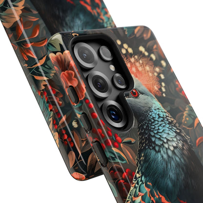 Floral Peacock Phone Case, Tough Cases, Artistic Phone Cover, Unique Gift, Nature Lover Accessory, Protective Case