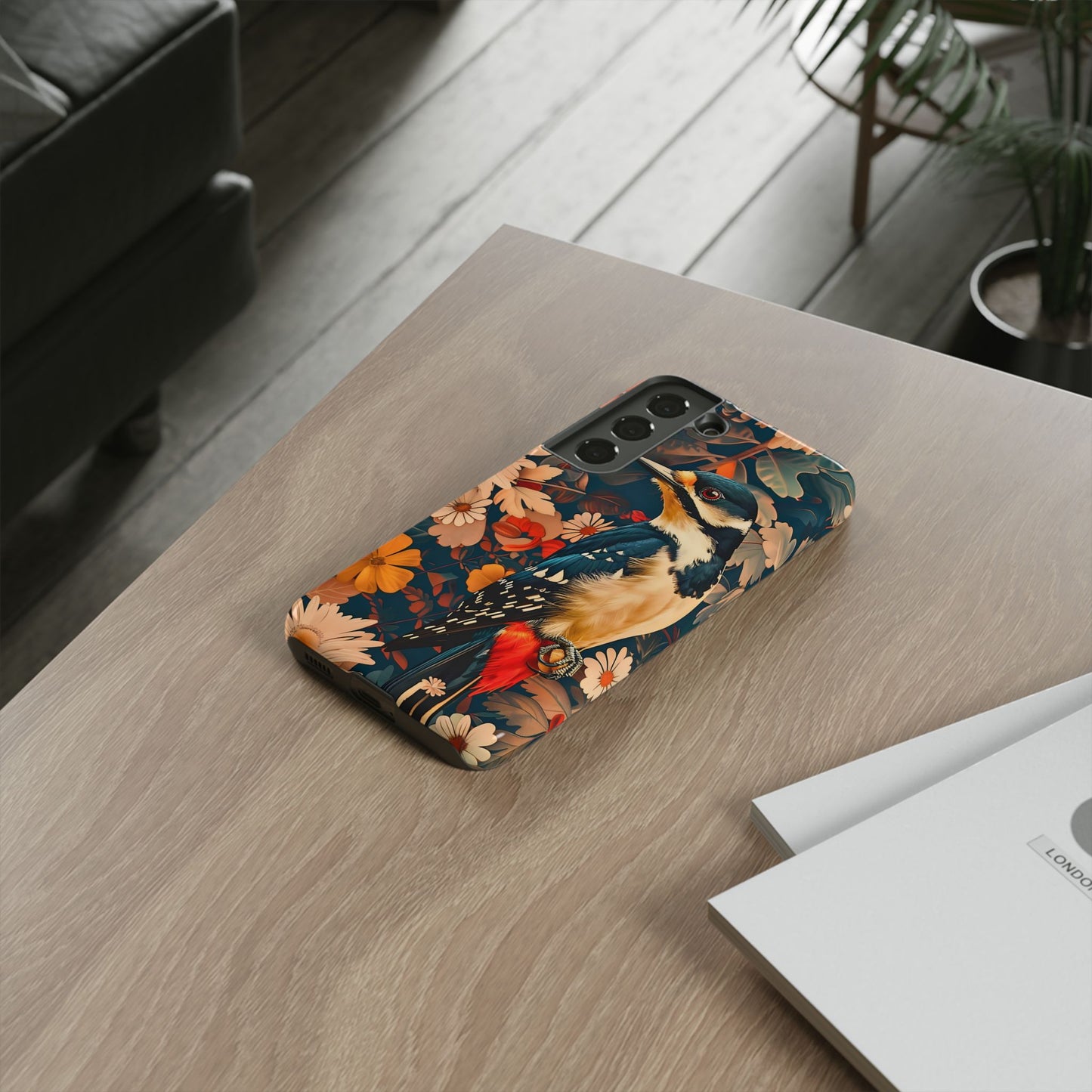 Artistic Bird Phone Case, Unique Tough Cases for Nature Lovers, Floral Design, Cute Gift, Customized Phone Accessories