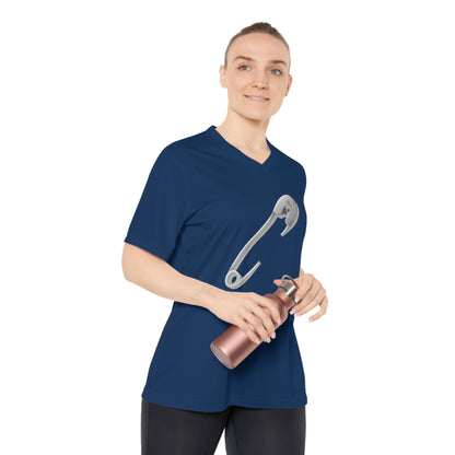 Women’s Performance V-Neck T-Shirt - Safety Pin Design for Active Lifestyle