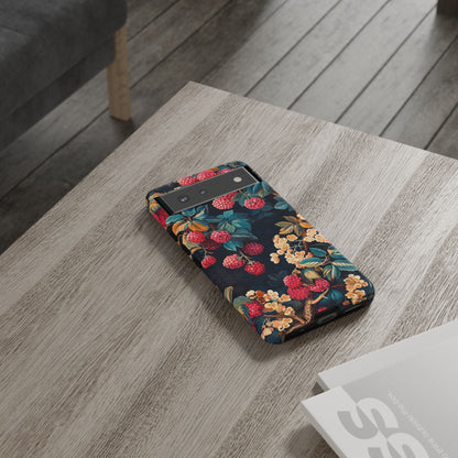 Floral Phone Case with Berry Design, Durable Phone Cover, Floral Print, Gift for Plant Lovers, Nature-Inspired Accessory