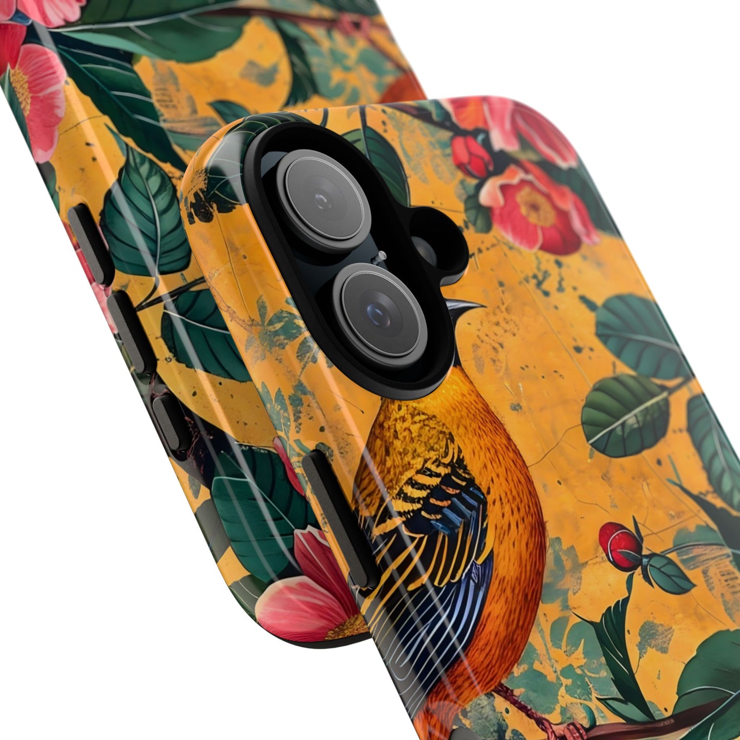 Colorful Floral Phone Case, Tough Cases, Nature-Inspired, Bird Design, Eco-Friendly Gift, Phone Protector for Spring