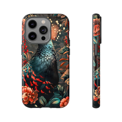 Floral Peacock Phone Case, Tough Cases, Artistic Phone Cover, Unique Gift, Nature Lover Accessory, Protective Case