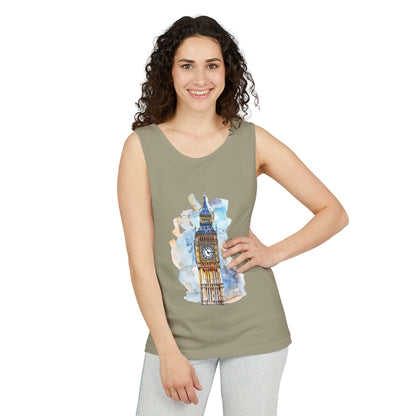 Unisex Garment-Dyed Tank Top - Iconic Big Ben Illustration Wall Decor