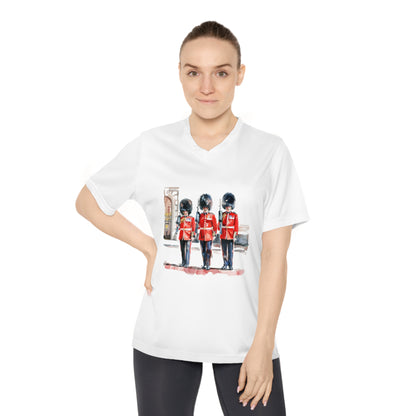 Women's Performance V-Neck T-Shirt - British Royal Guard - Iconic Symbol of Tradition and Honor