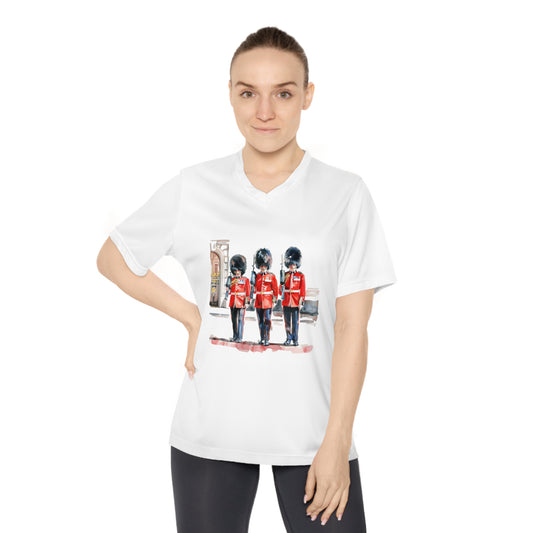 Women's Performance V-Neck T-Shirt - British Royal Guard - Iconic Symbol of Tradition and Honor