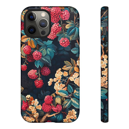 Floral Phone Case with Berry Design, Durable Phone Cover, Floral Print, Gift for Plant Lovers, Nature-Inspired Accessory