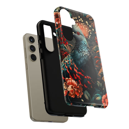 Floral Peacock Phone Case, Tough Cases, Artistic Phone Cover, Unique Gift, Nature Lover Accessory, Protective Case