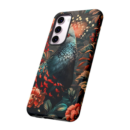 Floral Peacock Phone Case, Tough Cases, Artistic Phone Cover, Unique Gift, Nature Lover Accessory, Protective Case