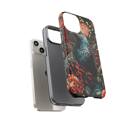 Floral Peacock Phone Case, Tough Cases, Artistic Phone Cover, Unique Gift, Nature Lover Accessory, Protective Case