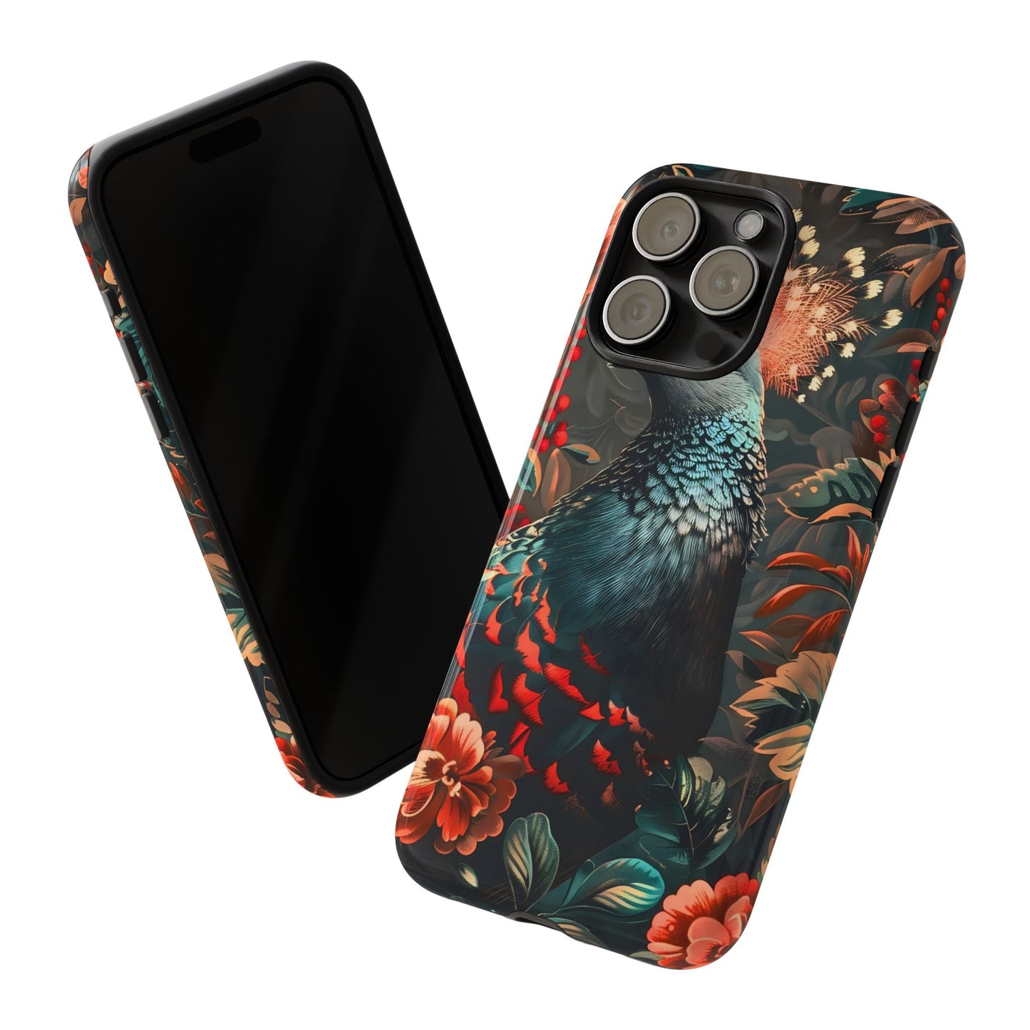 Floral Peacock Phone Case, Tough Cases, Artistic Phone Cover, Unique Gift, Nature Lover Accessory, Protective Case