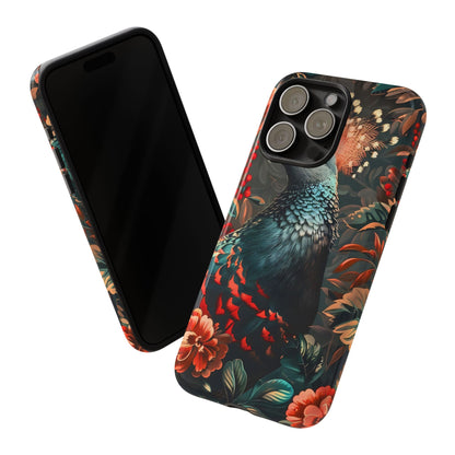Floral Peacock Phone Case, Tough Cases, Artistic Phone Cover, Unique Gift, Nature Lover Accessory, Protective Case