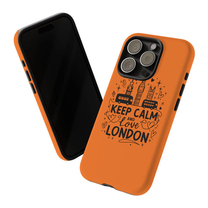 London-Themed Phone Case: Keep Calm and Love London, UK Souvenir, Travel Gift, City Lover, Smartphone Accessories, Orange Design