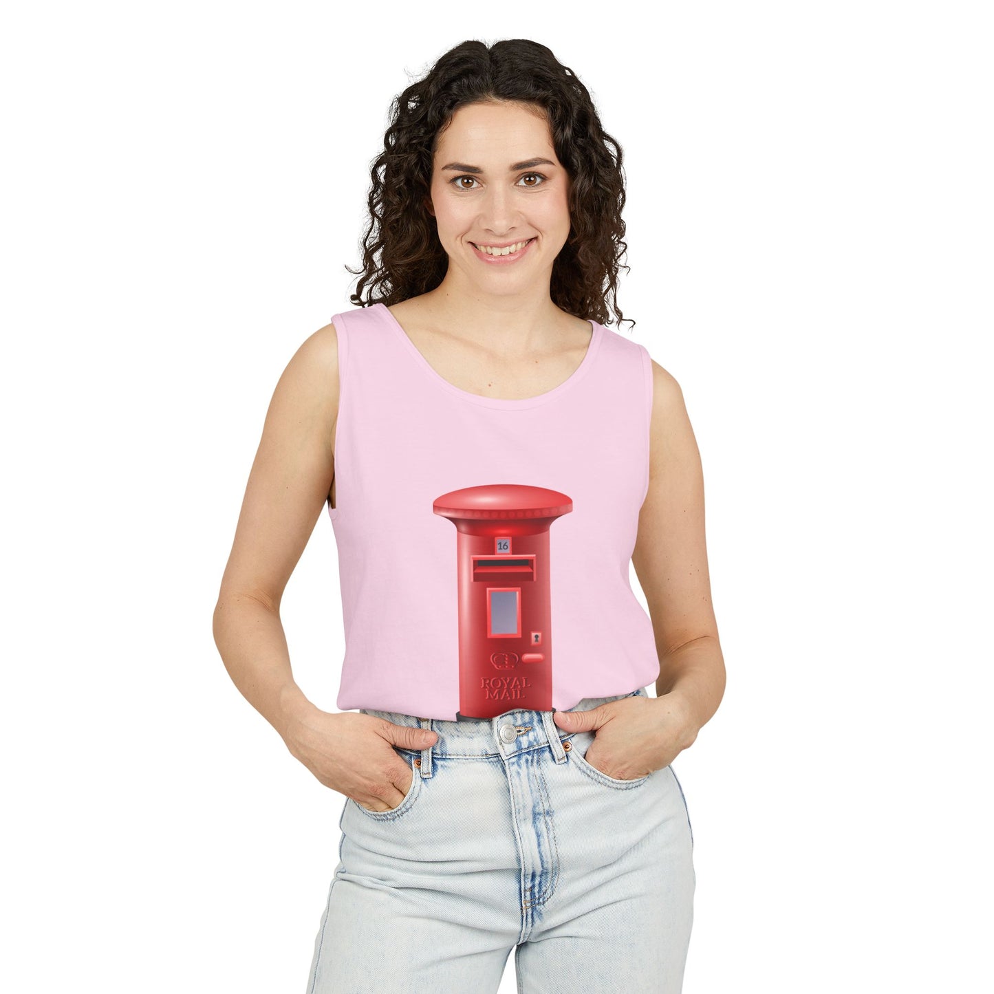 Unisex Garment-Dyed Tank Top - Classic UK Royal Mailbox Design - British Postbox Icon