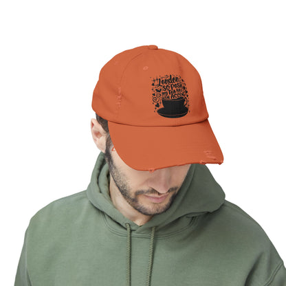 Unisex Distressed Cap: Coffee Lovers’ Hat, Casual Everyday Wear, Gift for Friends, Relaxing Vibes, Distressed Fashion