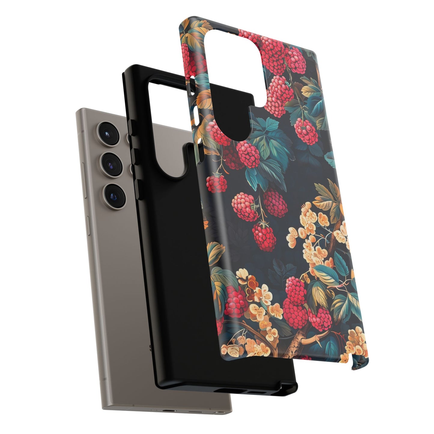 Floral Phone Case with Berry Design, Durable Phone Cover, Floral Print, Gift for Plant Lovers, Nature-Inspired Accessory