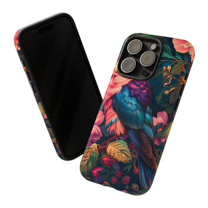 Vibrant Phone Case, Tropical Bird Design, Tough Phone Cover, Floral Tech Accessory, Gift for Nature Lovers