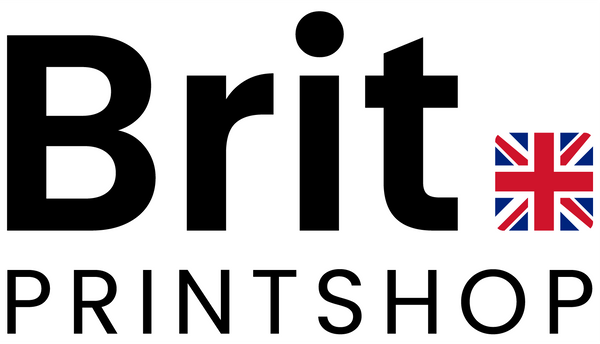 Logo of Brit Printshop with a British flag on a white background